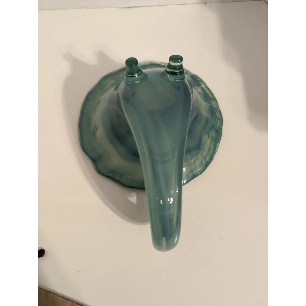 Vintage‎ Sooner Glass Hand-Blown Cornucopia Bluish Green Bowl